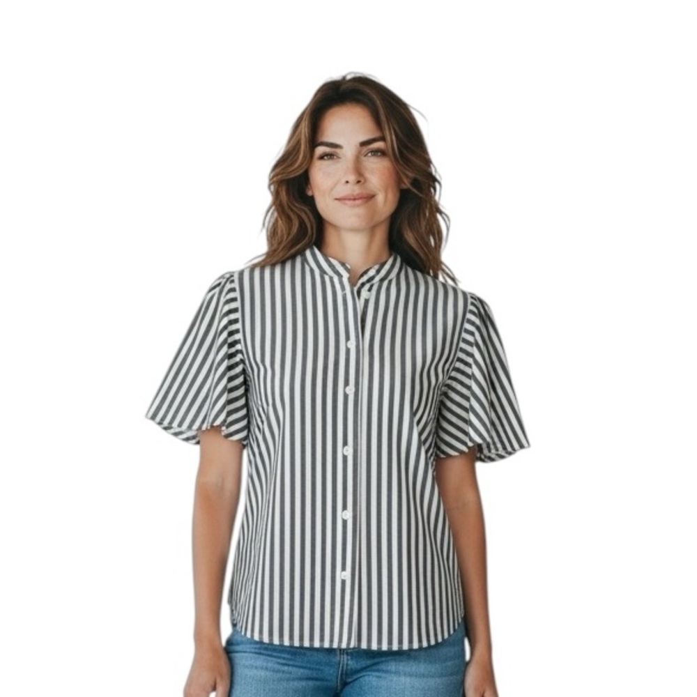 Kate Spade Broome Street striped comfort career, preppy, flutter sleeves shirt